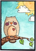 Hand Drawn/Painted Owl ATC #3