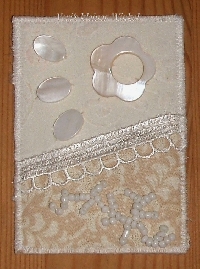 white/beige fabric, beads & lace ATC