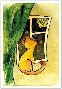 Cat drawing postcard