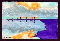 Handmade postcard, watercolor paint