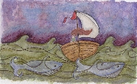 Hand Drawn or Painted ATC - Boat/Ship on a Stormy 