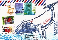 Mail art using hand carved stamp