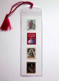 Handmade bookmark with used postage