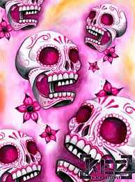 Sugar Skull Series #8 Grey & Pink