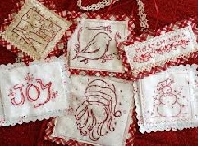 FF: Christmas Red Work Embroidered Square- (INT)