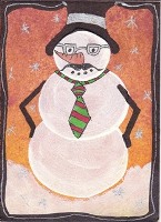 Snowman ATC - hand drawn/hand painted
