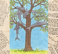 Tree on a book page ATC