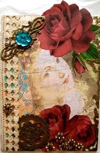 Vintage Colours of the Rainbow Flowers ATC - Red