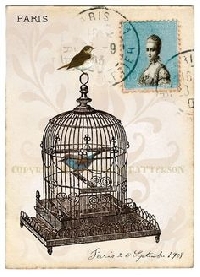 Vintage Postcard w/ a Birdcage