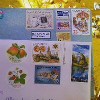 Envelope covered with many stamps