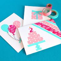 :) ~ Washi Note Card Set ~ pink and red ~ 