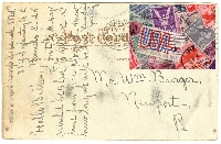 4+ postage stamps on a postcard