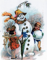Christmas Postcard with a Snowman