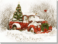 Mega Vintage Red Truck Christmas Card swap