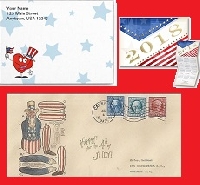 Red, white and blue decorated envelope + surprise