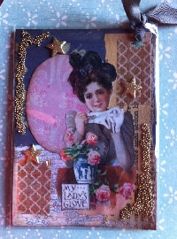 AACG: Vintage Lady with Pink Roses ATC