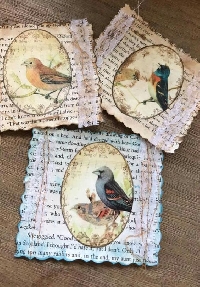 MFF: 3 Twinchies with Birds and Book Pages