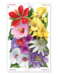Used postage stamps, flowers and butterflies
