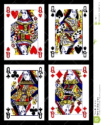 4 playing cards of Queens