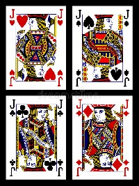 4 playing cards of Jacks