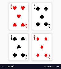 4 playing cards of Fives