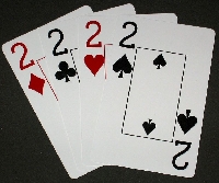 4 playing cards of Twos
