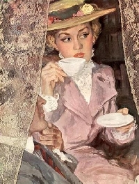 AACG:  Lady with Tea ATC