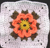 3-D FLOWER  7 INCH SQUARES CROCHETED. USA ONLY