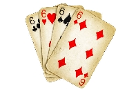 4 playing cards of Sixes X2 partners #3
