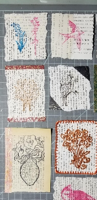 Floral Stamped Images on Book Pages