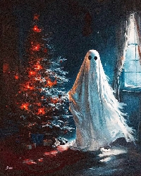 add Christmas to a piece of Halloween art 