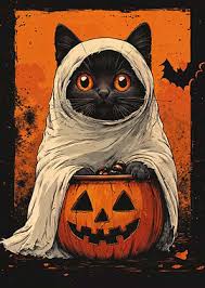 HS : Halloween Postcard #6 black cat themed -USA 