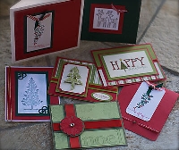 3 homemade STAMPED christmas cards 